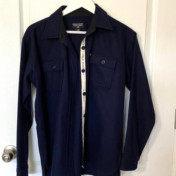 Ralph Lauren Polo Jeans Med Navy Wool Blend Button Shirt Jacket Preppy Cabincore - Picture 5 of 12